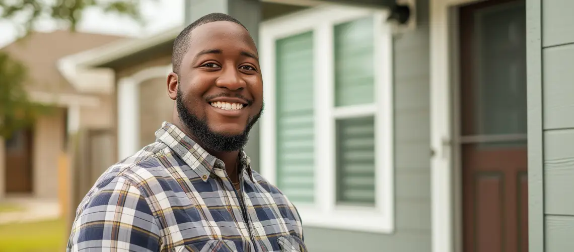 Homeowner standing in front of suburban South Australian house for bank valuation
